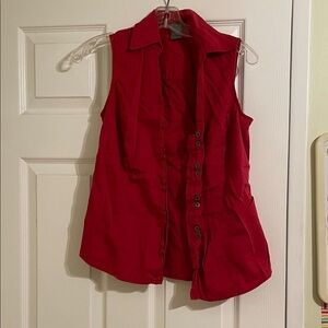 Ann Taylor Red Sleeveless Button-Down Shirt